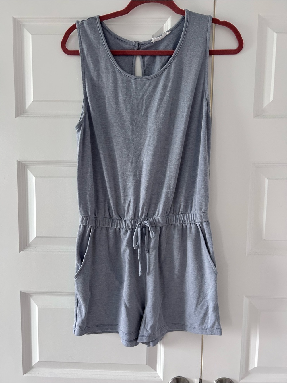 Girls Sleeveless Drawstring Romper in Light Blue